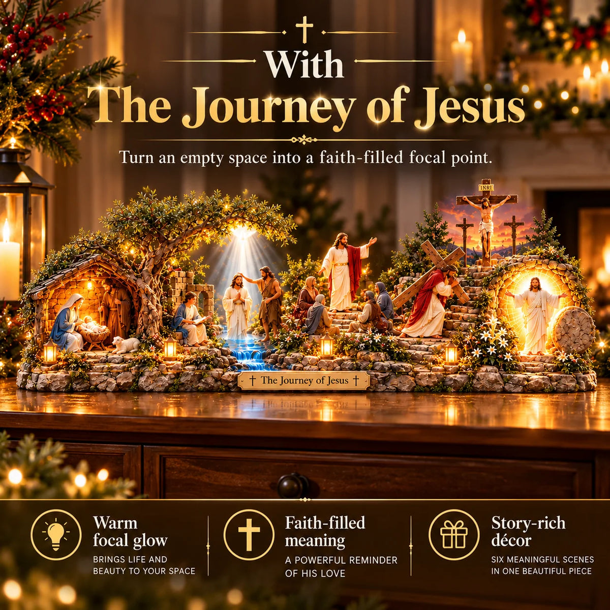 📌✝️ The Journey of Jesus™ – Lighted 3D Biblical Story Centerpiece | Six Sacred Moments of Faith✨