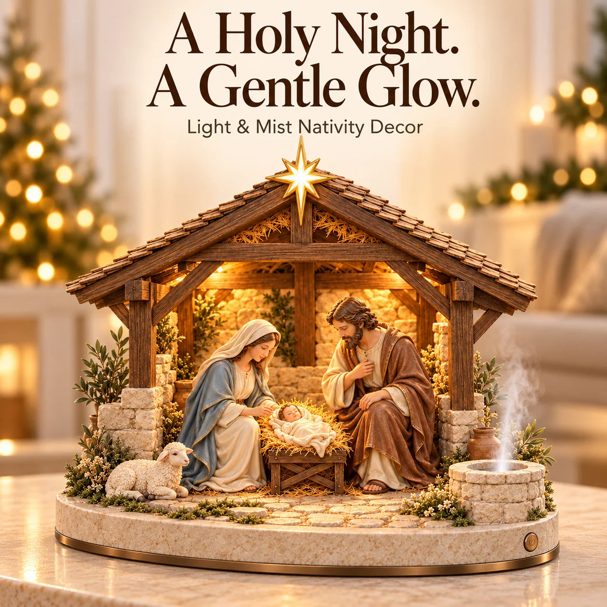 ✨ Bethlehem Holy Night – Light-Up Nativity Scene with Gentle Mist 🎄