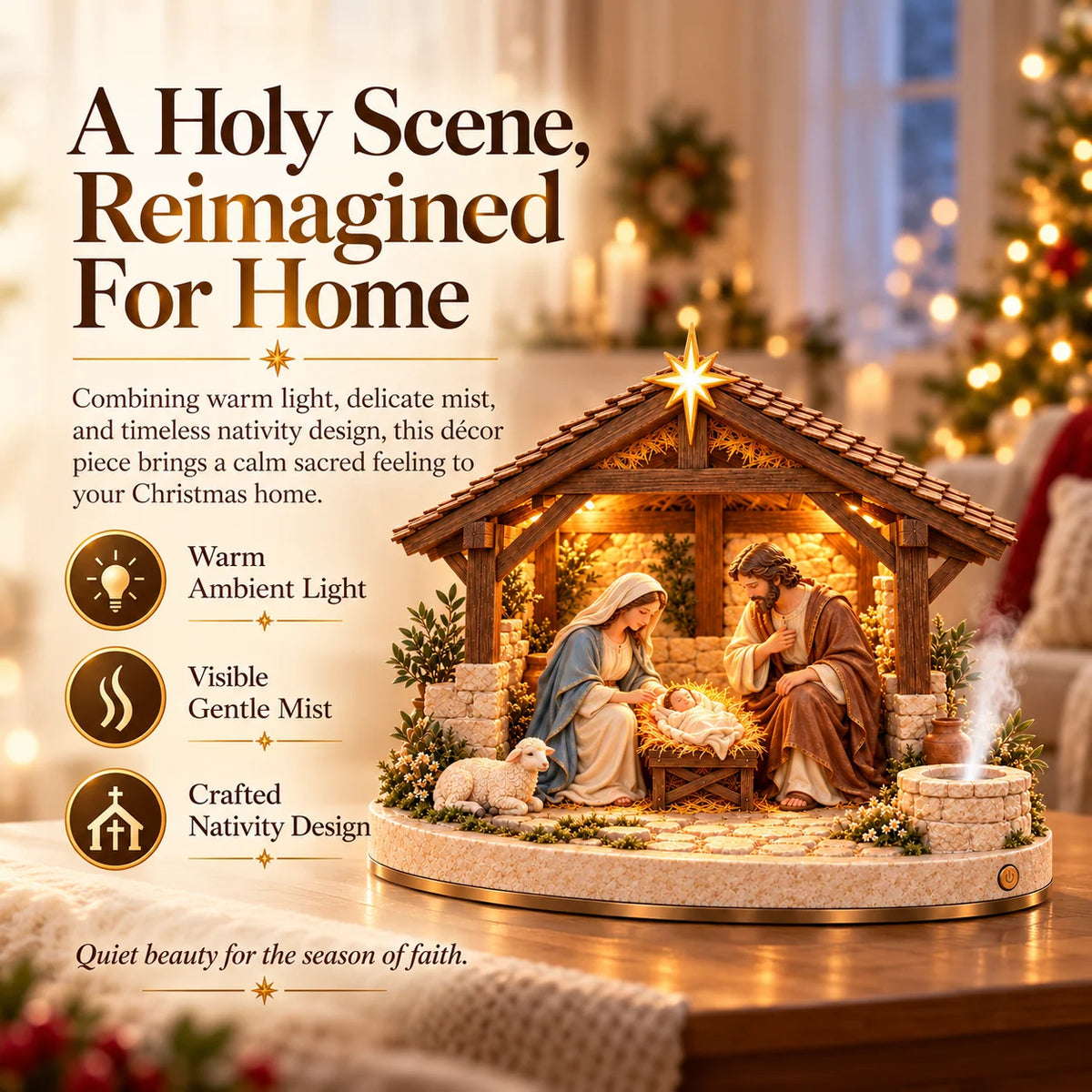 ✨ Bethlehem Holy Night – Light-Up Nativity Scene with Gentle Mist 🎄