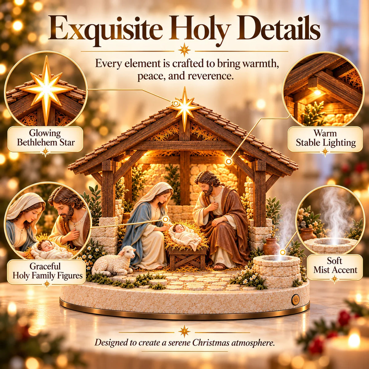✨ Bethlehem Holy Night – Light-Up Nativity Scene with Gentle Mist 🎄