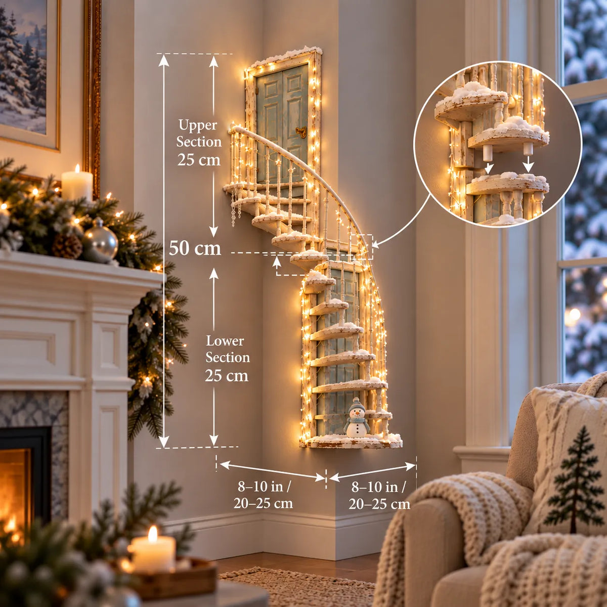 Lighted Winter Fairy Door Staircase Wall Decor