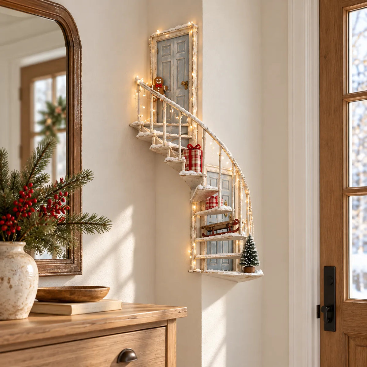Lighted Winter Fairy Door Staircase Wall Decor