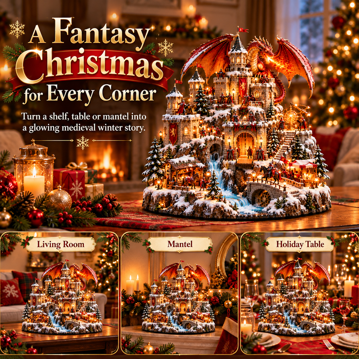 🐉🏰 Dragon Kingdom Christmas Castle™ – Lighted Medieval Winter Fantasy Village