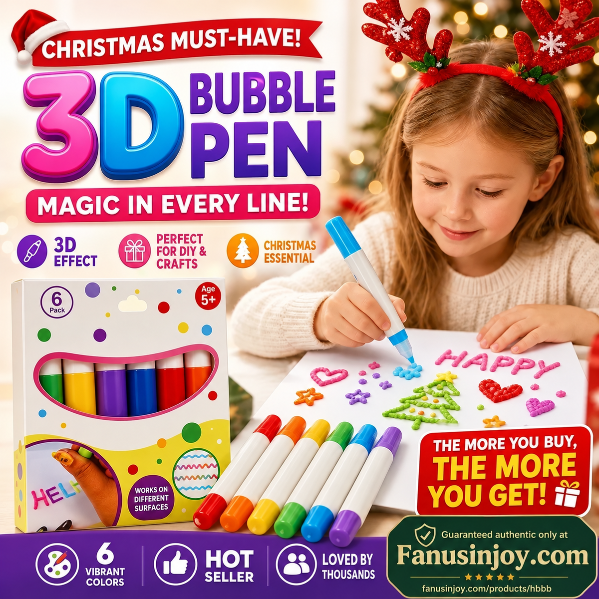 📌🔮Magic Pen – Draw 3D with one stroke!🎄 DIY Bubble Popcorn Drawing Pens& Buy 1 Get 1 Free 🔥🎁