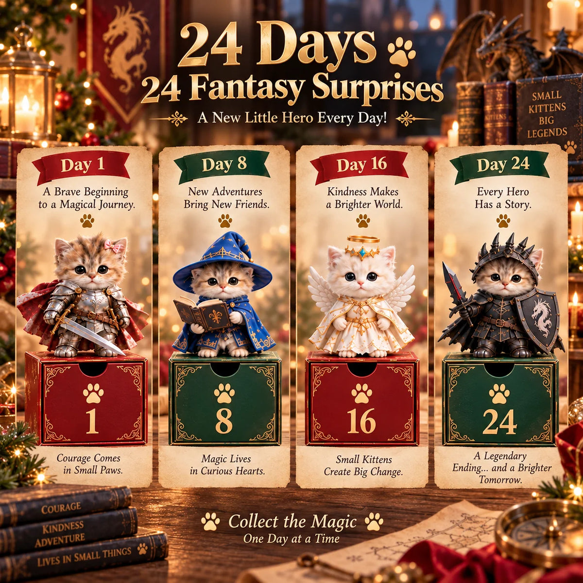 🐉 24 Days Of Fantasy Kittens Advent Calendar – Knight & Dragon Collection 🐱