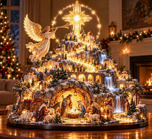 ✨ Where Bethlehem Glows | Illuminated Nativity Mountain Scene