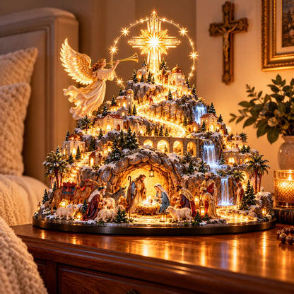 ✨ Where Bethlehem Glows | Illuminated Nativity Mountain Scene