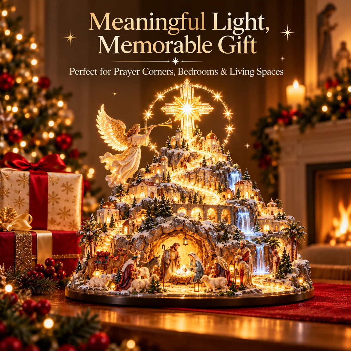 ✨ Where Bethlehem Glows | Illuminated Nativity Mountain Scene