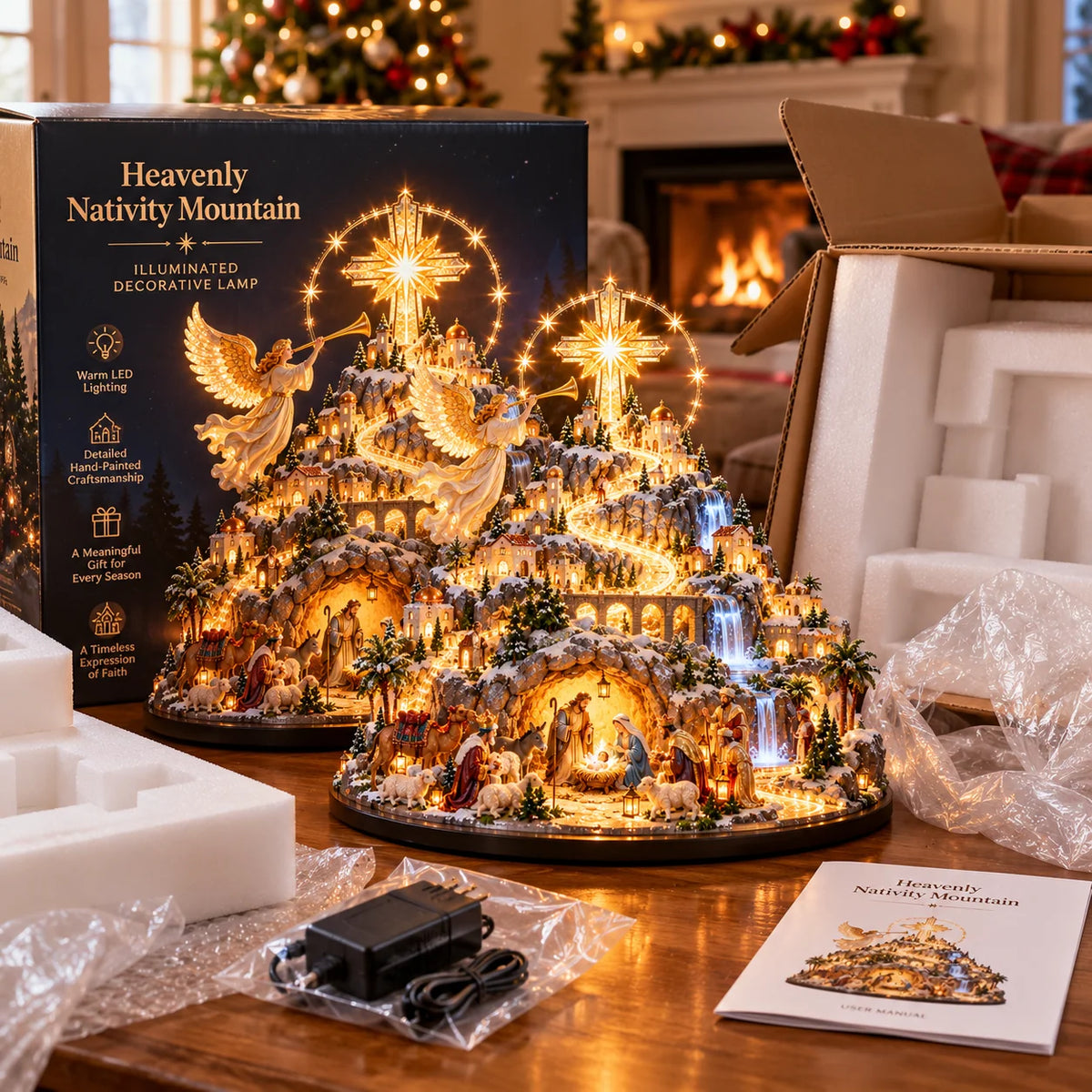 ✨ Where Bethlehem Glows | Illuminated Nativity Mountain Scene