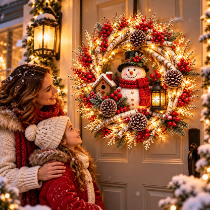 🌟🔥 Snowy Birch Cardinal Wreath™ – Lighted Christmas Door Wreath with Paired Red Cardinals, Berries & Pinecones ❤️🎄✨