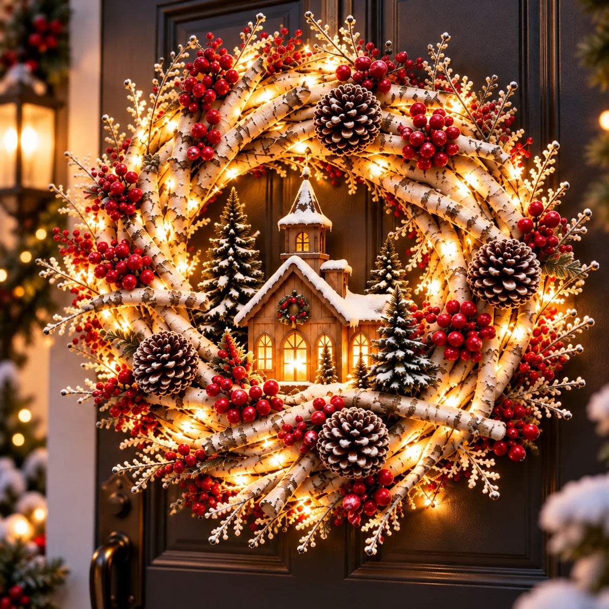 🔥 LAST DAY 49% OFF 🔥 Snowy Birch Cardinal Wreath™ – Lighted Christmas Door Wreath with Paired Red Cardinals, Berries & Pinecones ❤️🎄✨