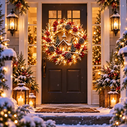 🌟🔥 Snowy Birch Cardinal Wreath™ – Lighted Christmas Door Wreath with Paired Red Cardinals, Berries & Pinecones ❤️🎄✨