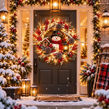 🌟🔥 Snowy Birch Cardinal Wreath™ – Lighted Christmas Door Wreath with Paired Red Cardinals, Berries & Pinecones ❤️🎄✨