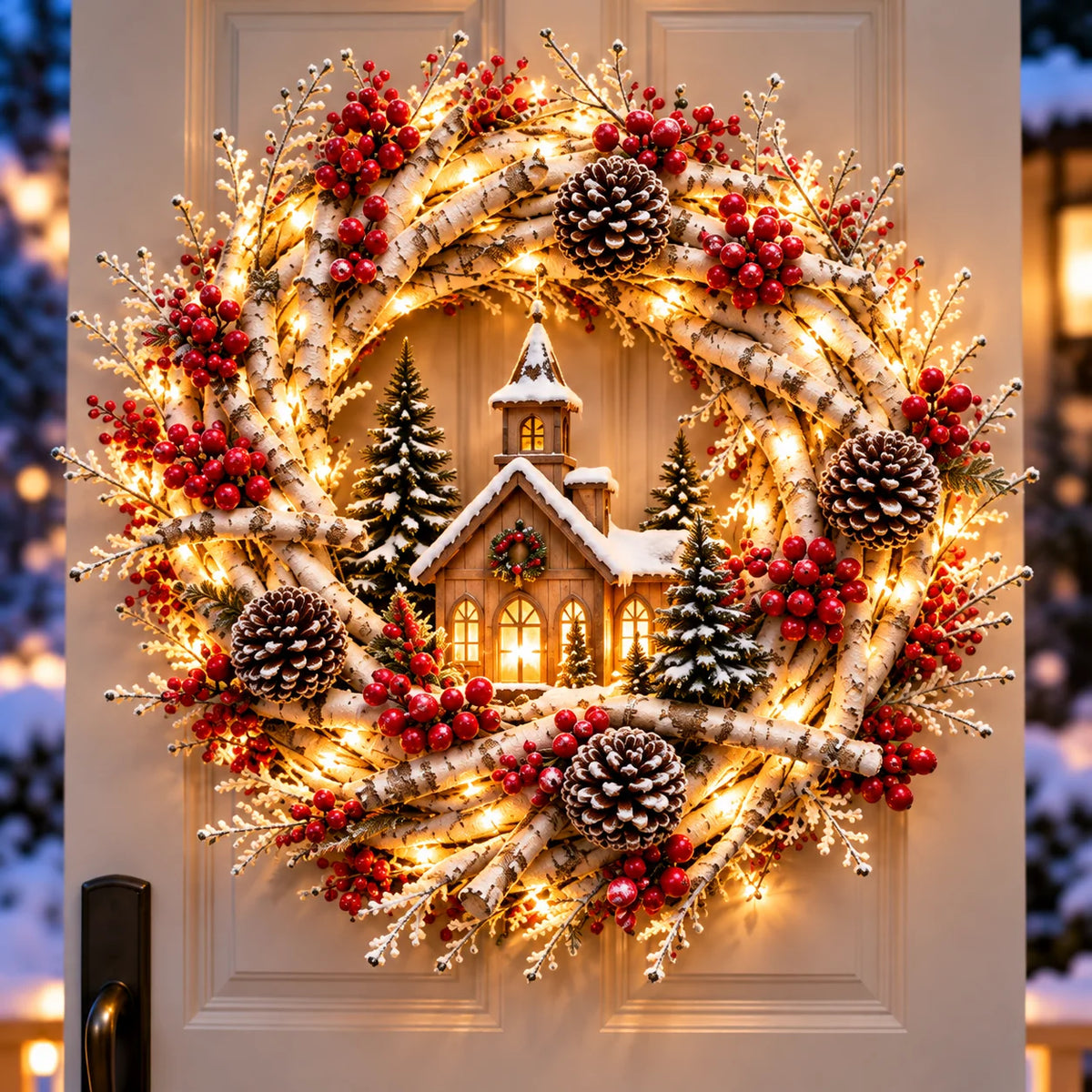 🔥 LAST DAY 49% OFF 🔥 Snowy Birch Cardinal Wreath™ – Lighted Christmas Door Wreath with Paired Red Cardinals, Berries & Pinecones ❤️🎄✨