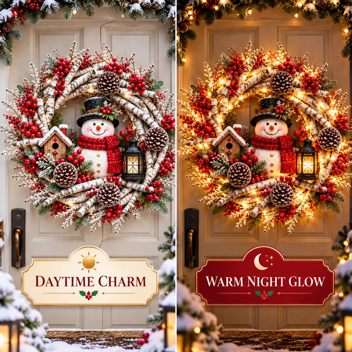 🌟🔥 Snowy Birch Cardinal Wreath™ – Lighted Christmas Door Wreath with Paired Red Cardinals, Berries & Pinecones ❤️🎄✨