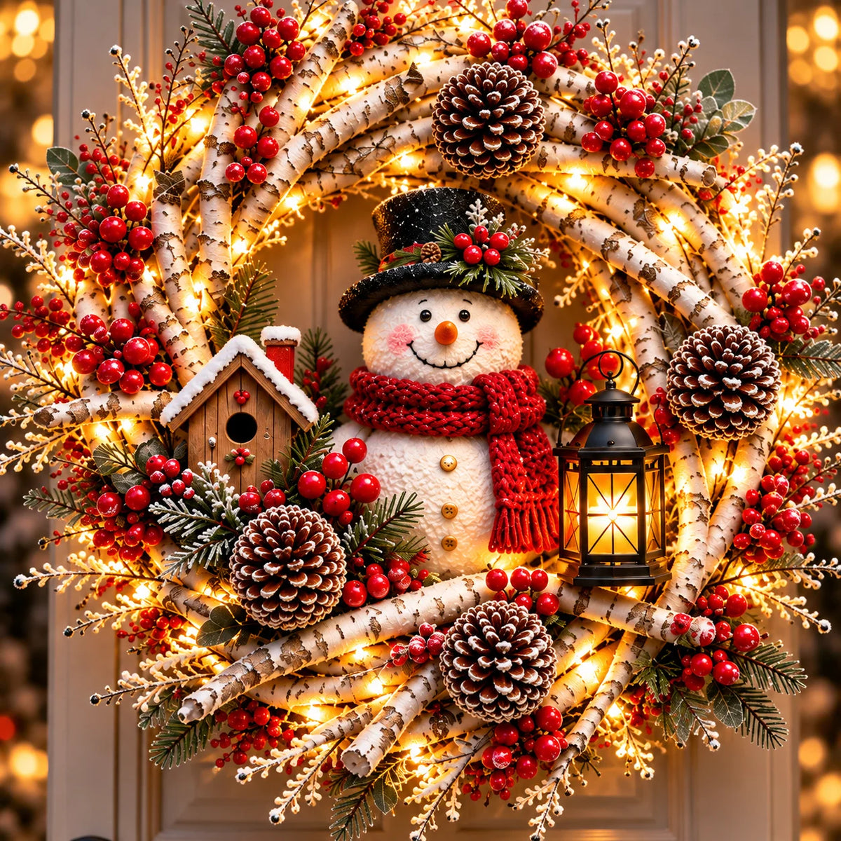 🌟🔥 Snowy Birch Cardinal Wreath™ – Lighted Christmas Door Wreath with Paired Red Cardinals, Berries & Pinecones ❤️🎄✨