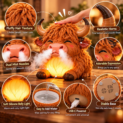 Highland Cow Huff™ – Tap-to-Puff Humidifier & Colorful Night Light