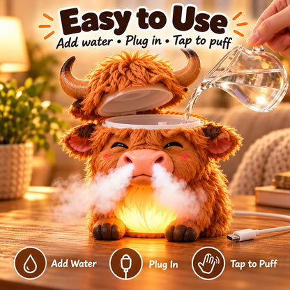 Highland Cow Huff™ – Tap-to-Puff Humidifier & Colorful Night Light