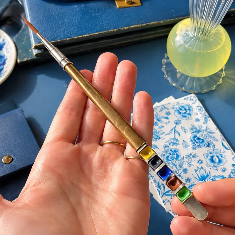 Portable Paintbrush And Colors Set