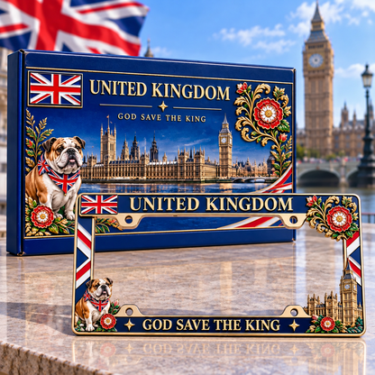 ⏳ Last Day 49% OFF – 🇬🇧 United Kingdom “God Save the King” License Plate Frame | Premium Metal, 3D Enamel Details & Secure Screw-On Fit 👑