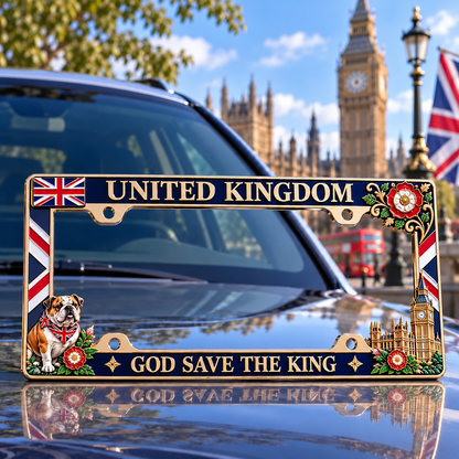 ⏳ Last Day 49% OFF – 🇬🇧 United Kingdom “God Save the King” License Plate Frame | Premium Metal, 3D Enamel Details & Secure Screw-On Fit 👑