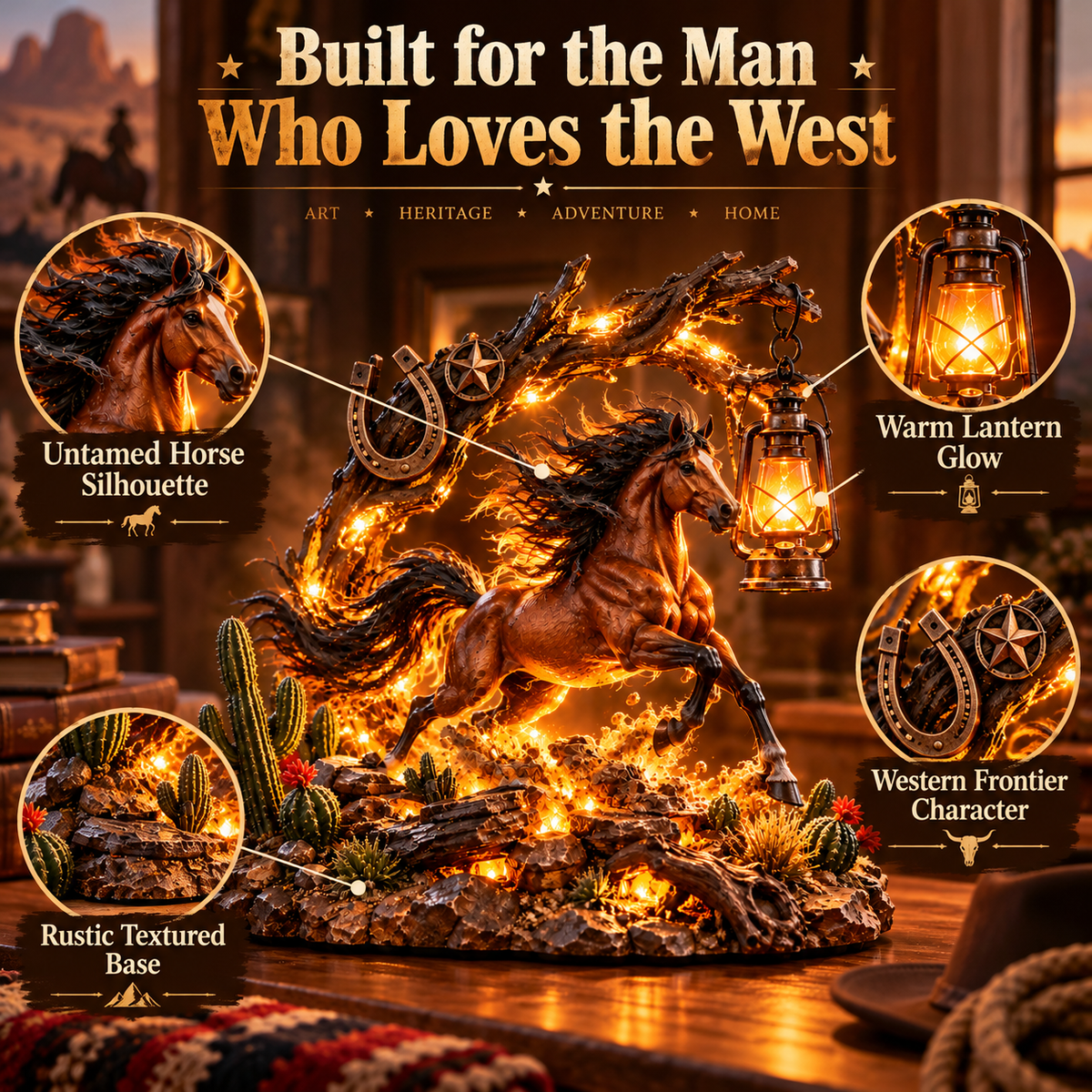 Wild Spirit Mustang Lantern™ – Lighted Western Horse Sculpture