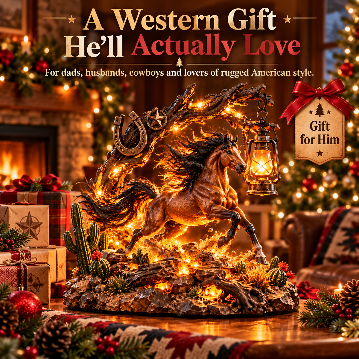 Wild Spirit Mustang Lantern™ – Lighted Western Horse Sculpture