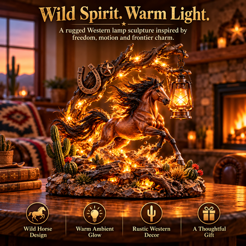 Wild Spirit Mustang Lantern™ – Lighted Western Horse Sculpture