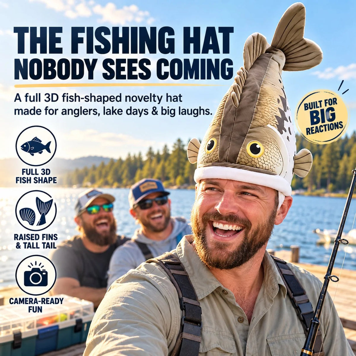 📌Last day 49% OFF🐟 Funny 3D Fish Hat — Funny Fishing Gift for Anglers, Lake Days & Parties