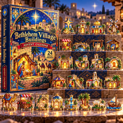 CHRISTMAS KICKOFF 49% OFF - Bethlehem Village Buildings Advent Calendar 2026 - 24-Day Festive Countdown, Acrylic Charms Blind Box - Gift For Family, Friends AC0HA565