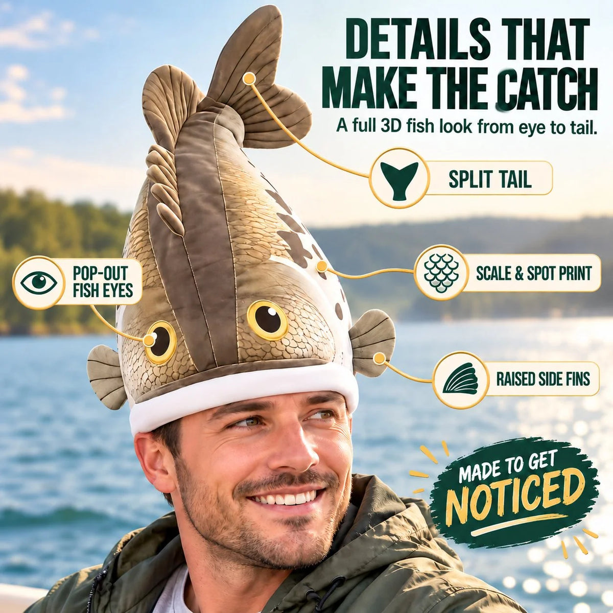 📌Last day 49% OFF🐟 Funny 3D Fish Hat — Funny Fishing Gift for Anglers, Lake Days & Parties