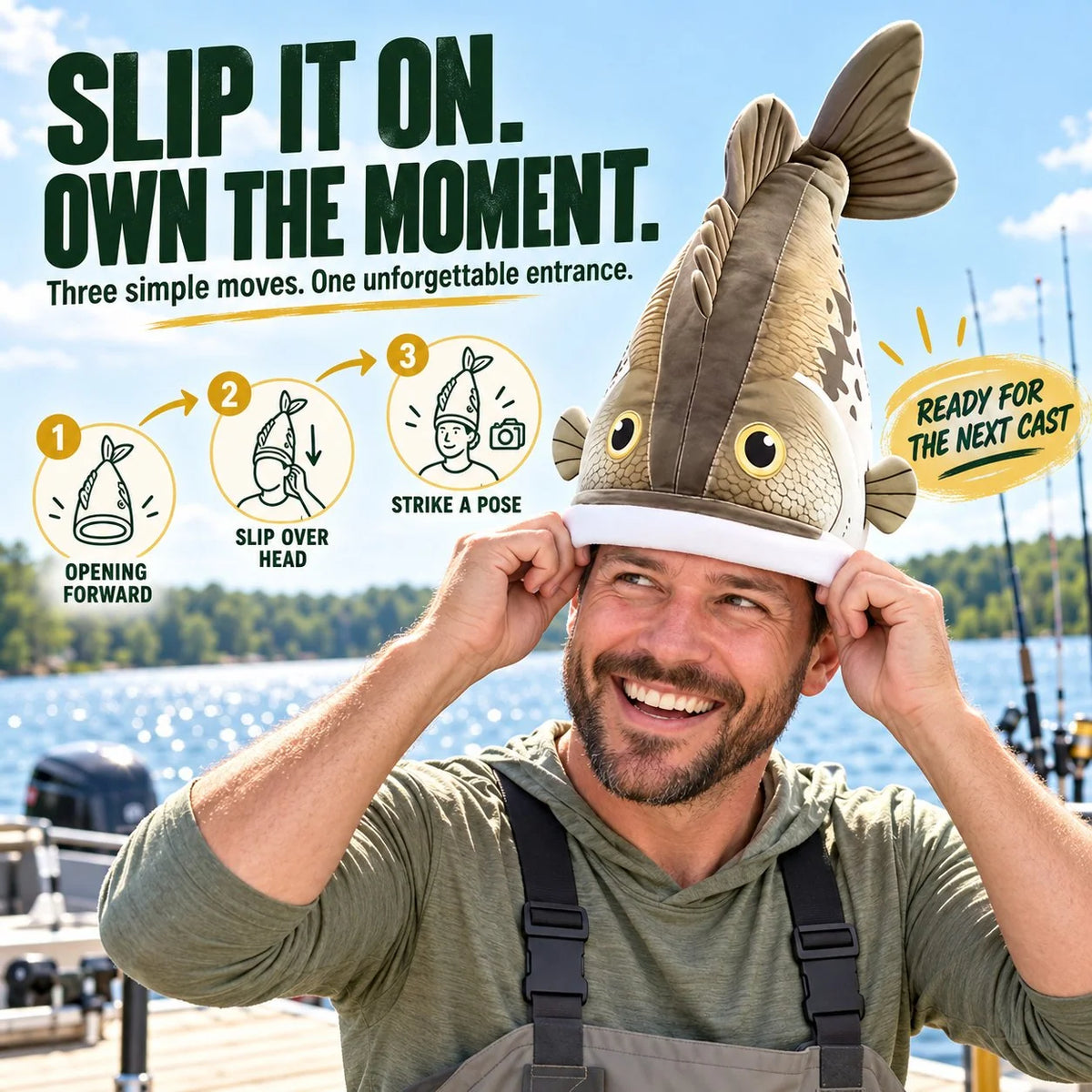 📌Last day 49% OFF🐟 Funny 3D Fish Hat — Funny Fishing Gift for Anglers, Lake Days & Parties