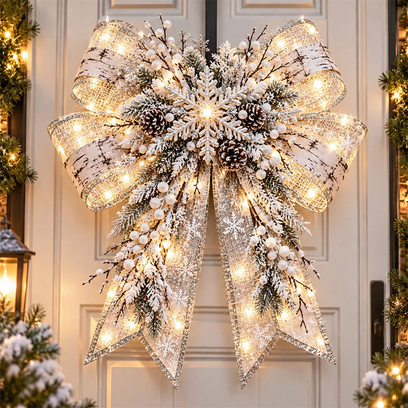 🌞 Christmas Magic Bow Door Hangers – Oversized Light-Up Holiday Bows in 6 Festive Styles 🎀🎄