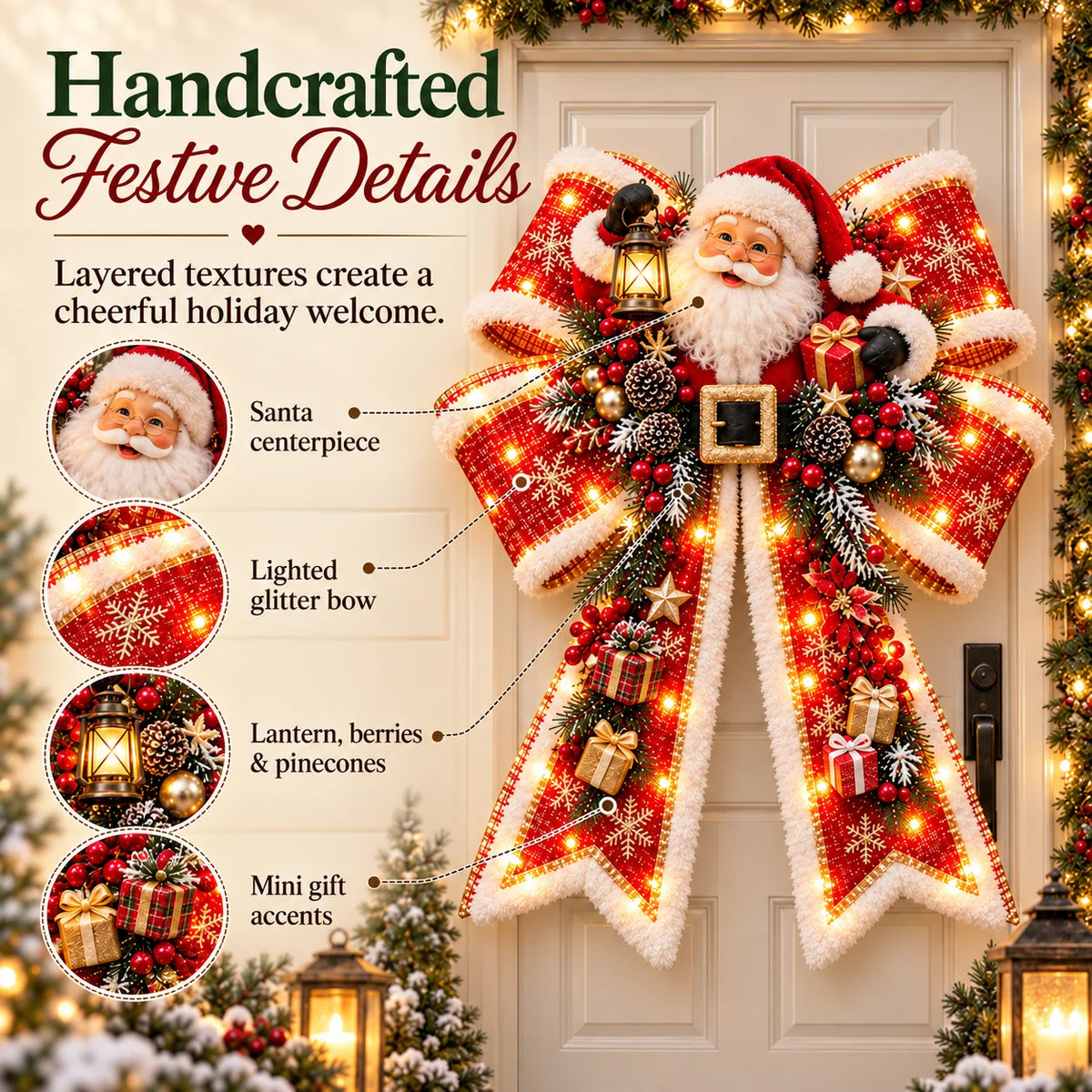 🏷️🎀 Christmas Magic Bow Door Hangers🎄 – Oversized Light-Up Holiday Bows in 6 Festive Styles