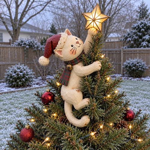 ⭐Vintage Lighted Cat Christmas Tree Topper⭐