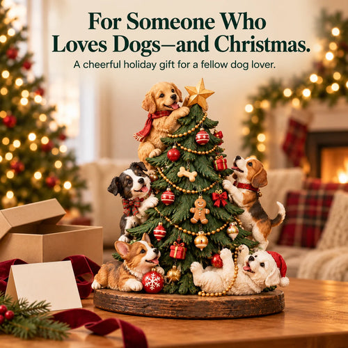 🌞 Christmas Puppy Party – Dog Christmas Tree Figurine