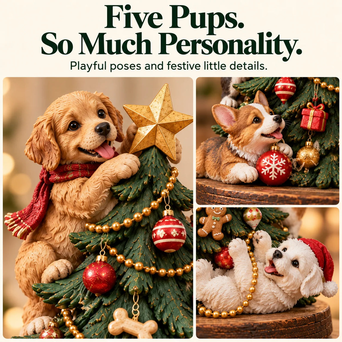 🌞 Christmas Puppy Party – Dog Christmas Tree Figurine