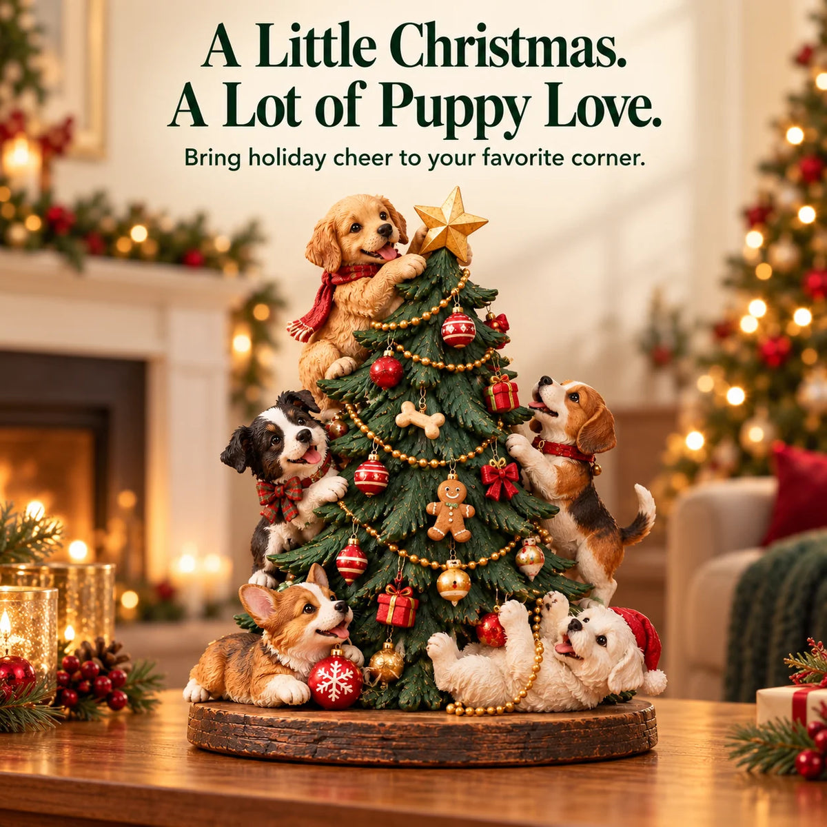 🌞 Christmas Puppy Party – Dog Christmas Tree Figurine