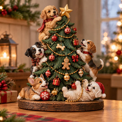 🌞 Christmas Puppy Party – Dog Christmas Tree Figurine