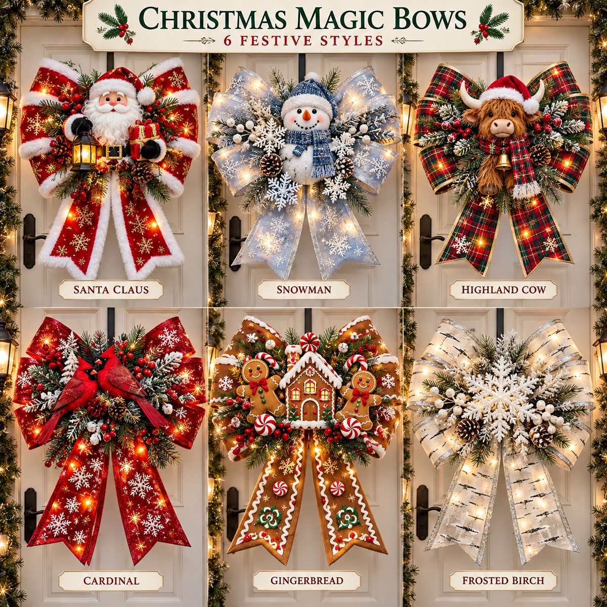 📌🎄 Christmas Magic Bow Door Hangers – Oversized Light-Up Holiday Bows in 6 Festive Styles🎀