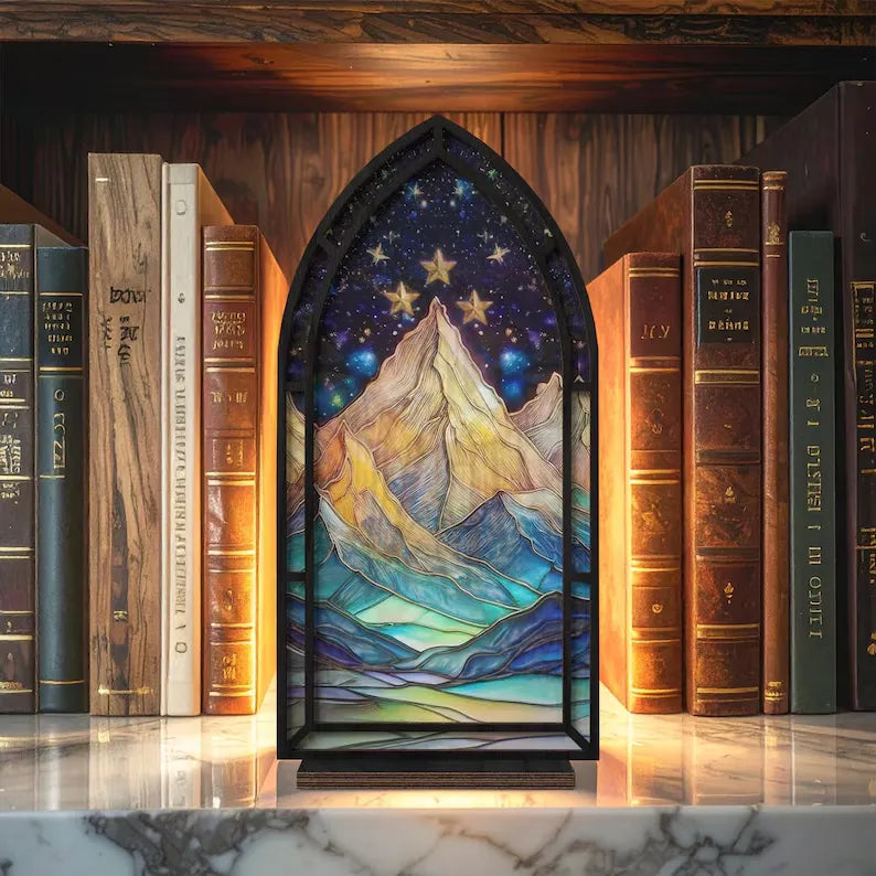 🌟 Fantasy Stained Glass Book Nook – Magical Candle Holder & Book Lover Decor🌟