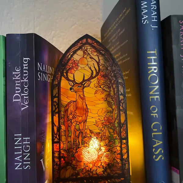 🌟 Fantasy Stained Glass Book Nook – Magical Candle Holder & Book Lover Decor🌟