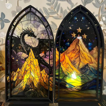 🌟 Fantasy Stained Glass Book Nook – Magical Candle Holder & Book Lover Decor🌟