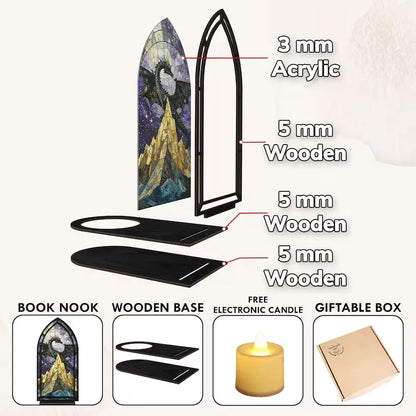 🌟 Fantasy Stained Glass Book Nook – Magical Candle Holder & Book Lover Decor🌟