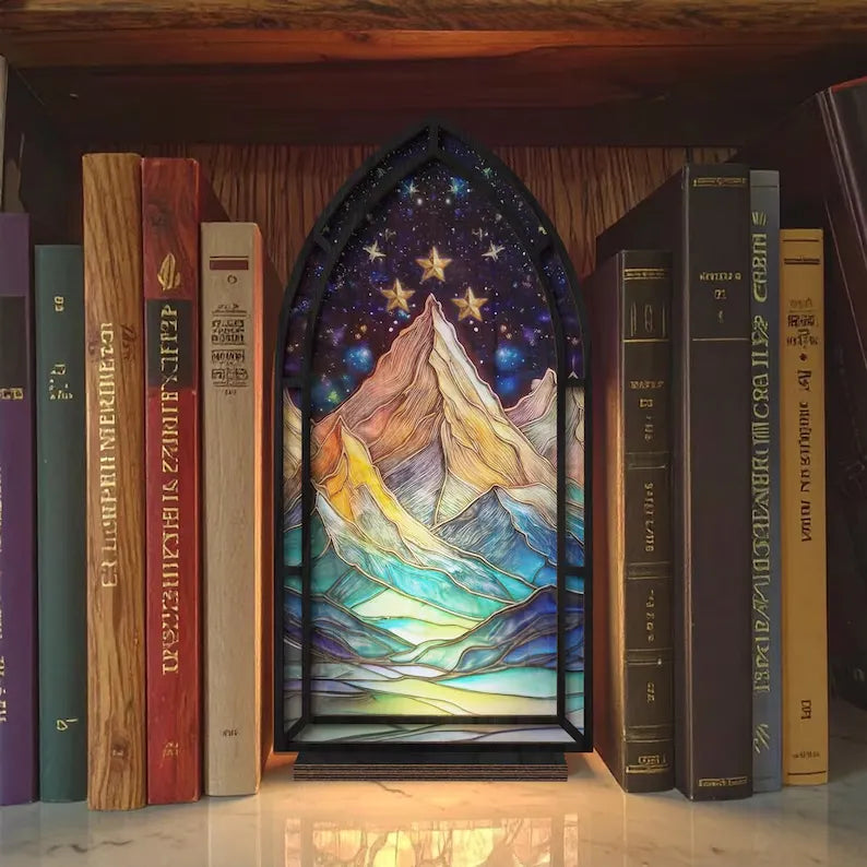 🌟 Fantasy Stained Glass Book Nook – Magical Candle Holder & Book Lover Decor🌟