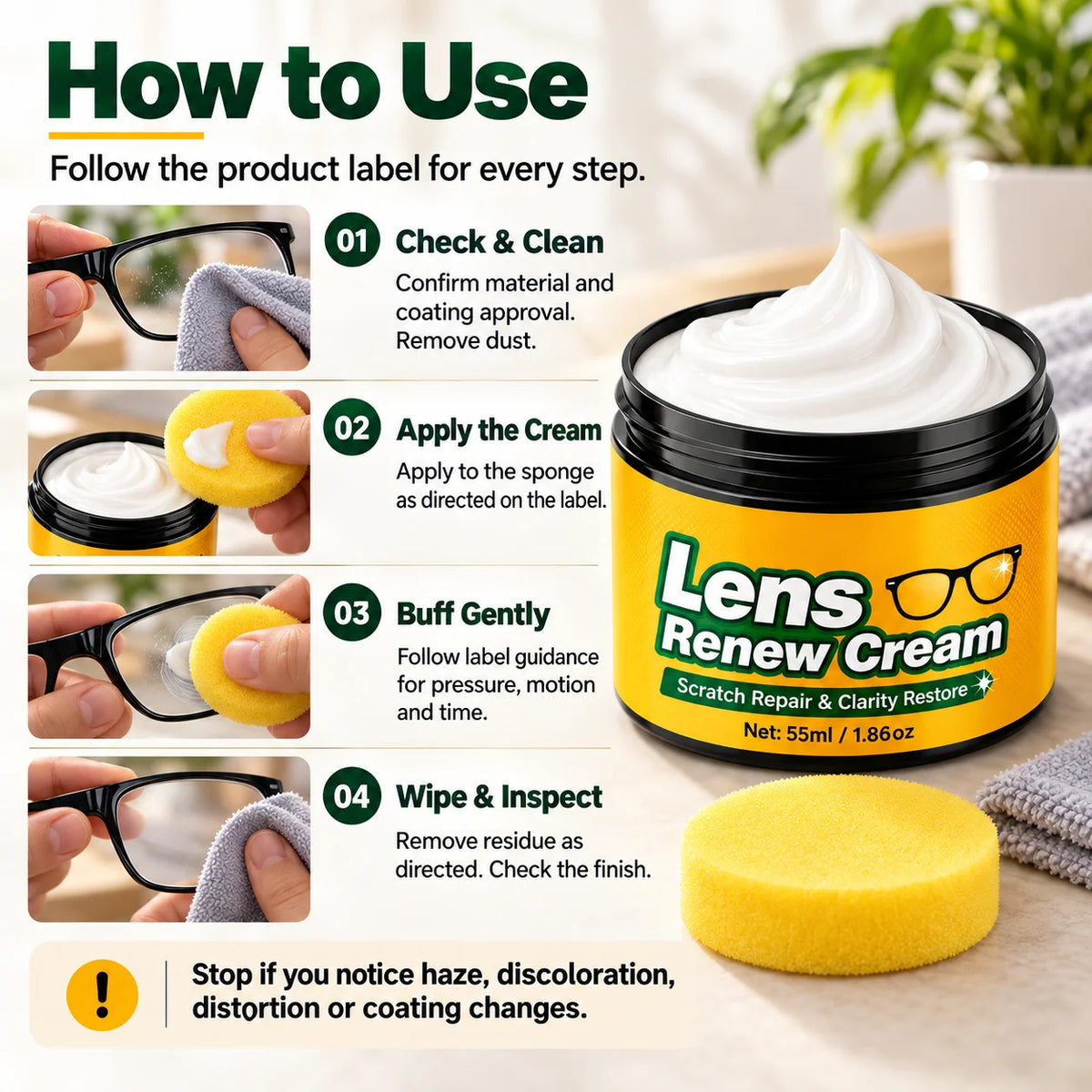 📌Lens Scratch Repair Cream Set with Sponge for Glasses Goggles Face Shields and Helmet Visors