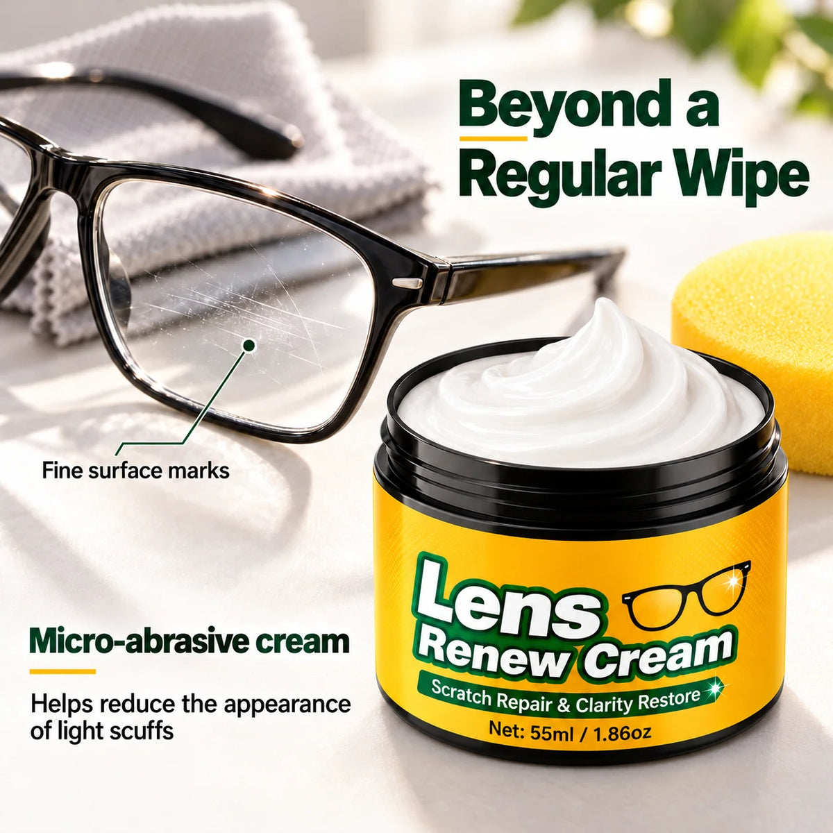 📌Lens Scratch Repair Cream Set with Sponge for Glasses Goggles Face Shields and Helmet Visors