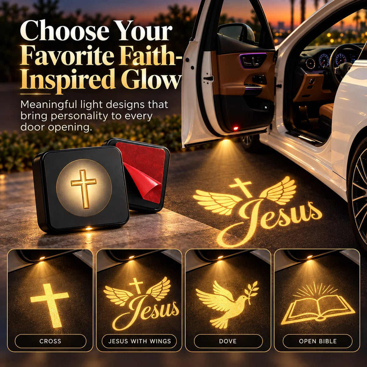 ⭐✝️ Christian LED Car Door Projector Light 🚘🙏 | Golden Cross & Jesus Welcome Glow 💛🌟 | Faith-Inspired Car Interior & Exterior Accessory 🎁🕊️