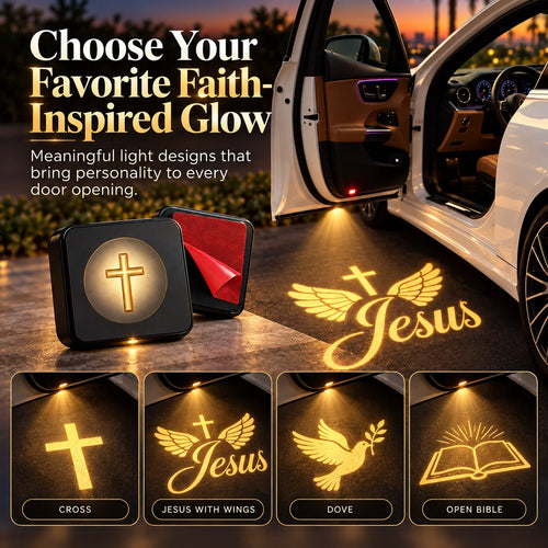 ⭐✝️ Christian LED Car Door Projector Light 🚘🙏 | Golden Cross & Jesus Welcome Glow 💛🌟 | Faith-Inspired Car Interior & Exterior Accessory 🎁🕊️