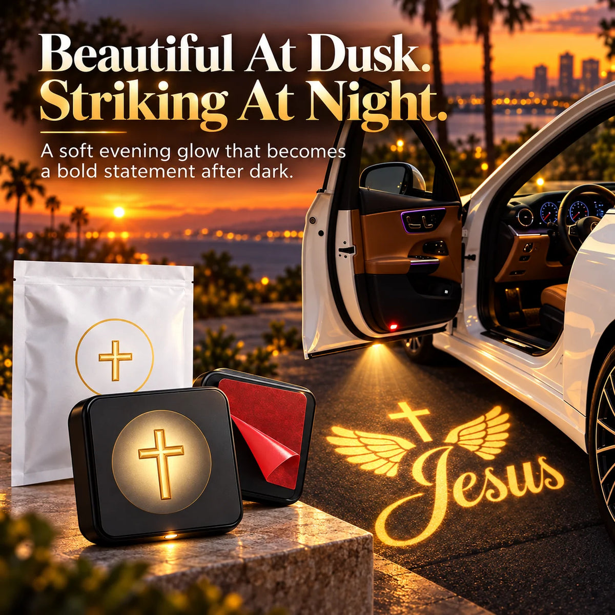 ⭐✝️ Christian LED Car Door Projector Light 🚘🙏 | Golden Cross & Jesus Welcome Glow 💛🌟 | Faith-Inspired Car Interior & Exterior Accessory 🎁🕊️